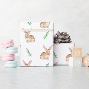 Papier Cadeau Lapin mignon aquarelle avec verdure