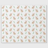 Papier Cadeau Lapin mignon aquarelle avec verdure (Plat)