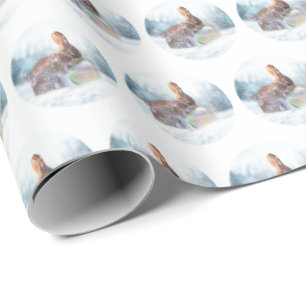 Papier Cadeau Lapin mignon en neige Noël Enveloppement cadeau d