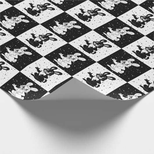 Papier Cadeau Lapin noir blanc À damiers bloc Imprimer (Coin)