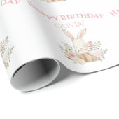 Papier Cadeau Lapin Rose Fille lapin Personnalisé (Coin rond)