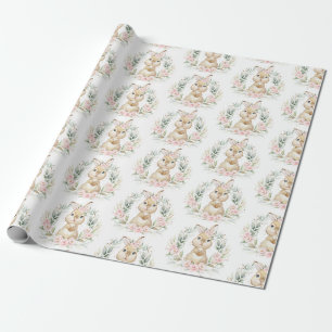 Papier Cadeau Lapin Rose Floral Lapin Pâques Rabbit Baby shower
