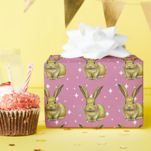 Papier Cadeau Lapin Rose Mignon Motif Animal