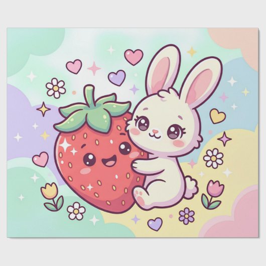 Papier Cadeau Lapin Sucré à la Fraise (Plat)