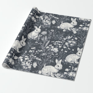 Papier Cadeau Lapin Vintage Motif Toile de Printemps Noir