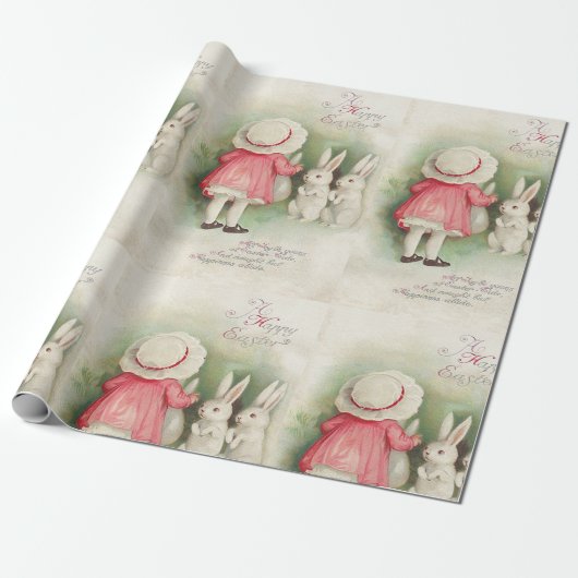 Papier Cadeau Lapin vintage Salutation de Pâques (Déroulé)