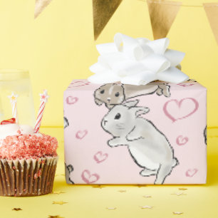 Papier Cadeau Lapins avec des cœurs