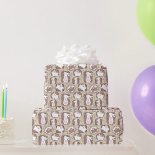 Papier Cadeau Lapins blancs sur Tan