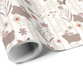 Papier Cadeau Lapins Brown sur bande tan et blanche (Coin rond)