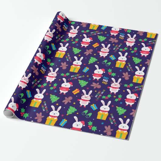 Papier Cadeau Lapins de Noël drôles (Déroulé)