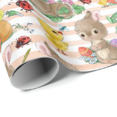 Papier Cadeau Lapins de Pâques et Poussins (Coin rond)