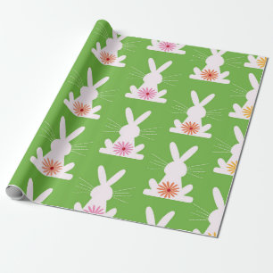 Papier Cadeau Lapins de Pâques géométriques avec motif de fleurs