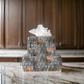 Papier Cadeau Lapins d'hiver Renards rouges Arbres sur gris acie