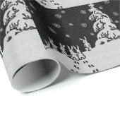 Papier Cadeau Lapins et Arbre de Noël Art d'hiver (Coin rond)