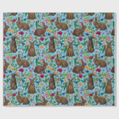 Papier Cadeau Lapins et fleur sauvage (Plat)