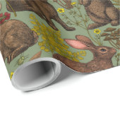 Papier Cadeau Lapins et flore boisée Papier d'enveloppement (Coin rond)