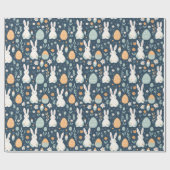 Papier Cadeau Lapins Et Oeufs Jardin Bleu Et Orange (Plat)