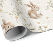 Papier Cadeau Lapins Fleurs de Marguerite (Coin rond)