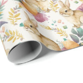 Papier Cadeau Lapins floraux printaniers à gogo  (Coin rond)
