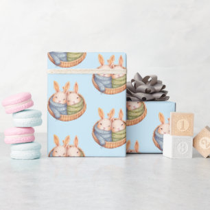 Papier Cadeau Lapins Jumeaux Bleu Apaisant