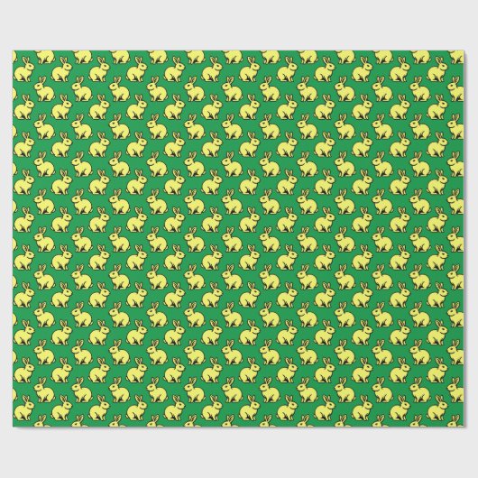 Papier Cadeau Lapins Motif - Lt Jaune, Noir et Kelly Vert (Plat)