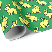 Papier Cadeau Lapins Motif - Lt Jaune, Noir et Kelly Vert (Coin rond)