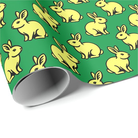 Papier Cadeau Lapins Motif - Lt Jaune, Noir et Kelly Vert (Coin rond)