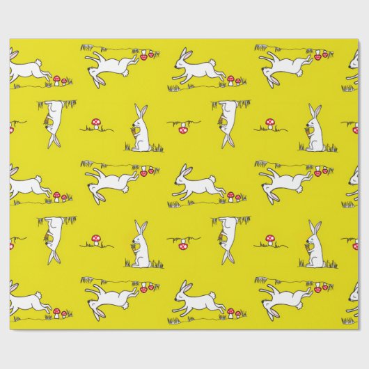 Papier Cadeau Lapins sur fond jaune (Plat)
