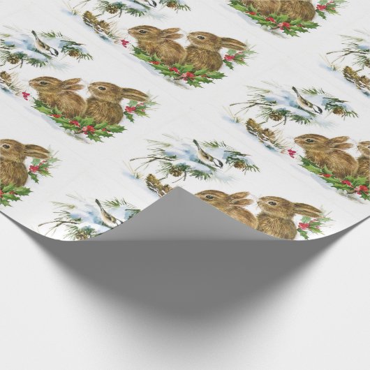 Papier Cadeau Lapins vintages d'hiver (Coin)