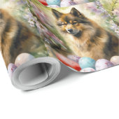 Papier Cadeau Lapphund finlandais avec oeufs de Pâques (Coin rond)