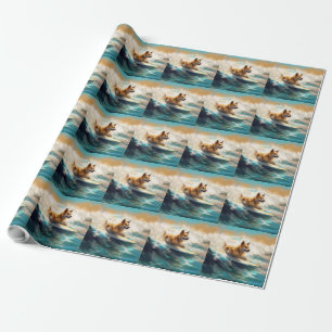 Papier Cadeau Lapphund Plage Finlandaise Plage Surf Peinture
