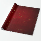 Papier Cadeau Laque Cerise Étoile Dorée (Déroulé)