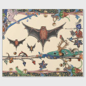 PAPIER CADEAU LARGE BESTIAIRE MÉDIÉVAL, BATS DE VOL ANIMAUX DE F (Plat)