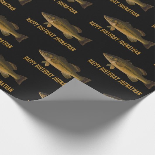 Papier Cadeau Largemouth Bass Fish Pattern Happy Birthday & Name (Coin)