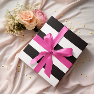 Papier Cadeau Larges Rayures Horizontales Noires et Blanches