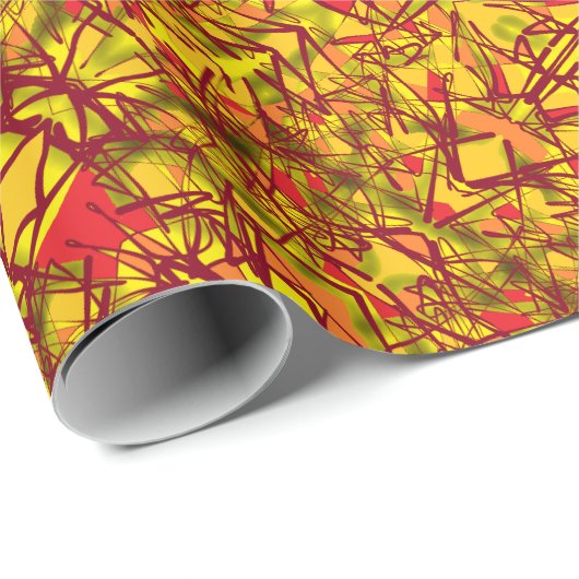 Papier Cadeau L'art abstrait jaune ressemble à un tissu sari tri (Coin rond)