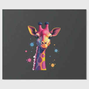 Papier Cadeau L'art animalier africain La girafe colorée pour dr