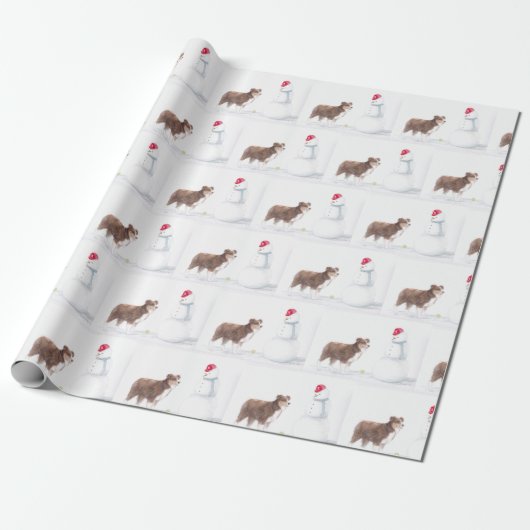 Papier Cadeau L'art australien Shepherd et Snowman Dog Wrapper P (Déroulé)