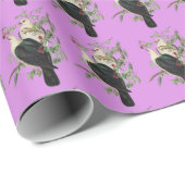 Papier Cadeau L'art vintage des oiseaux violets (Coin rond)
