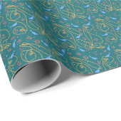 Papier Cadeau Lasso corde éperon marques corail sarcelle (Coin rond)