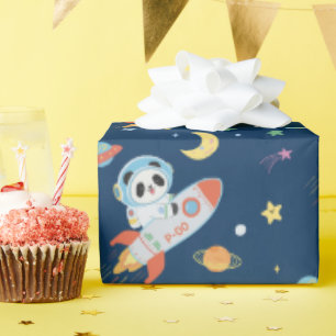 Papier Cadeau l'astronaute bleu et orange Panda