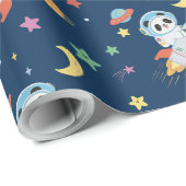 Papier Cadeau l'astronaute bleu et orange Panda (Coin rond)