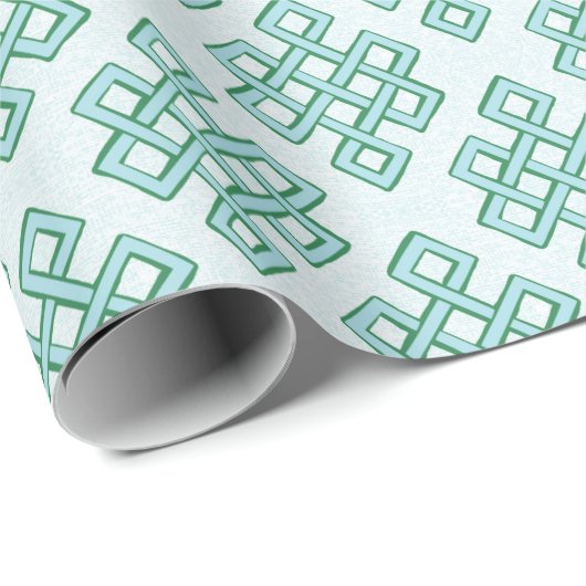 Papier Cadeau Lattice Endless Knot Textured in Green and Aqua (Coin rond)