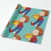 Papier Cadeau Lauréat du prix Trophée d'or de Boy Holding (Déroulé)