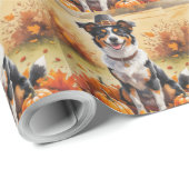 Papier Cadeau L'automne australien Kelpie quitte Thanksgiving Ar (Coin rond)