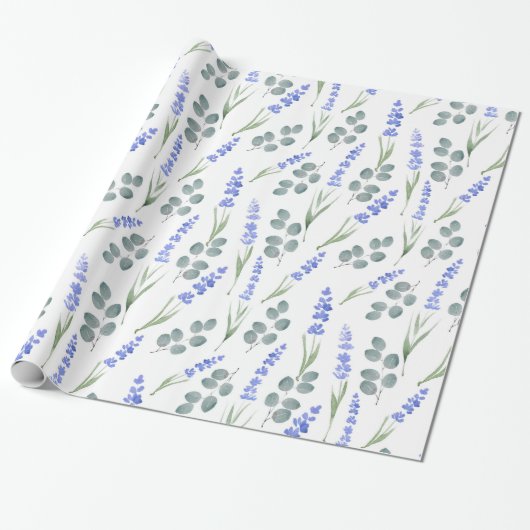 Papier Cadeau Lavande d'aquarelle et Motif d'eucalyptus (Déroulé)