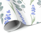 Papier Cadeau Lavande d'aquarelle et Motif d'eucalyptus (Coin rond)