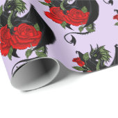 Papier Cadeau Lavande de roses rouges de dragon noir (Coin rond)