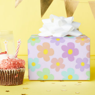 Papier Cadeau Lavande fleurie colorée de la marguerite rétro