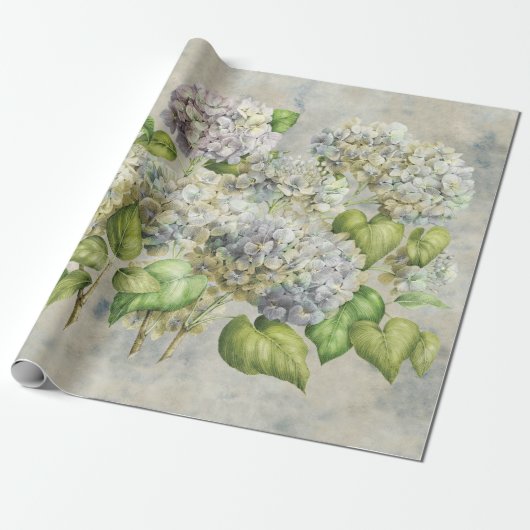 Papier Cadeau Lavande florale d'hortensia sur le cru gris (Déroulé)